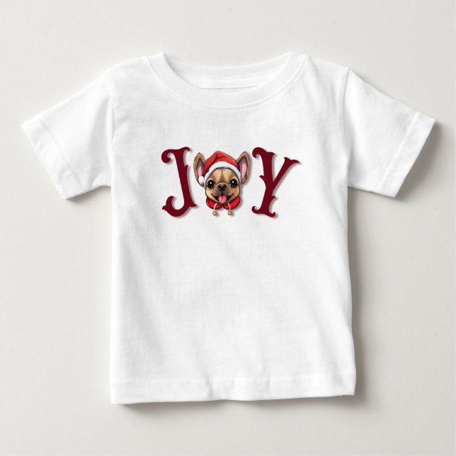 God jul Joy Cute Fransk Bulldog holly T Shirt (Framsida)