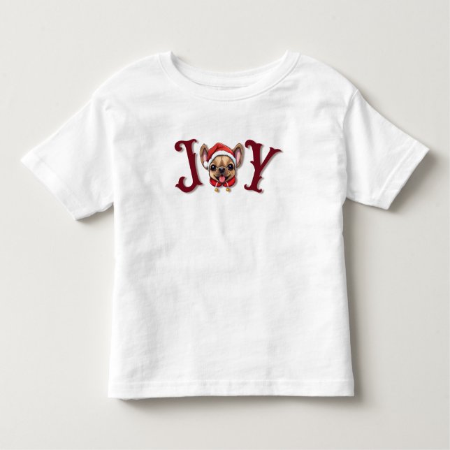 God jul Joy Cute Fransk Bulldog holly T Shirt (Framsida)