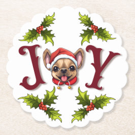 God jul Joy Cute Fransk Bulldog holly Underlägg Papper