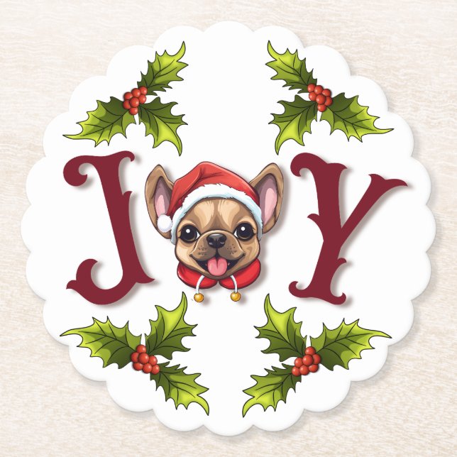 God jul Joy Cute Fransk Bulldog holly Underlägg Papper (Framsida)