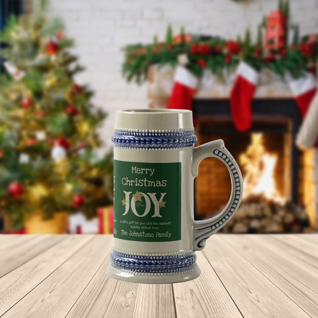 God jul Joy en gåva åt dig, Rustic Grönt Sejdel (Holiday festivities will surely be enhanced with one or more of these cool green Christmas mugs.)