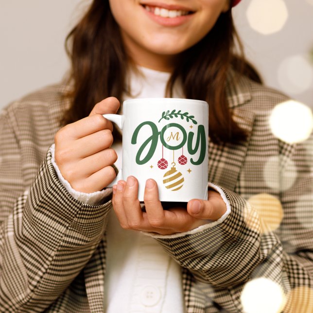 God jul Joy Ornament Monogram Kaffemugg (Skapare uppladdad)