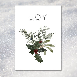 God jul Joy Rustic Minimal Holly Greenery Julkort