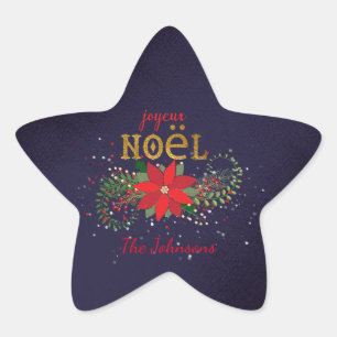 God jul Joyeux Noel Star Navy Fransk Stjärnformat Klistermärke