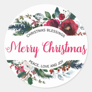 God jul jul Blessings Red Blommigt Runt Klistermärke