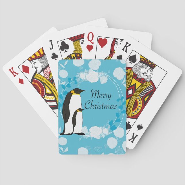 god jul, jul,pingvin,blommor,blå, casinokort (Baksidan)