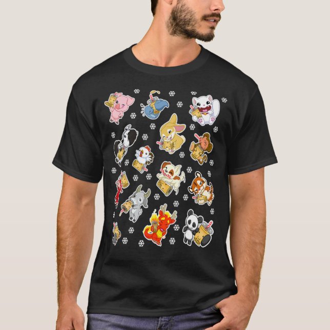 God jul Julafton Boba Bubble Tea Chinese Zodia T Shirt (Framsida)