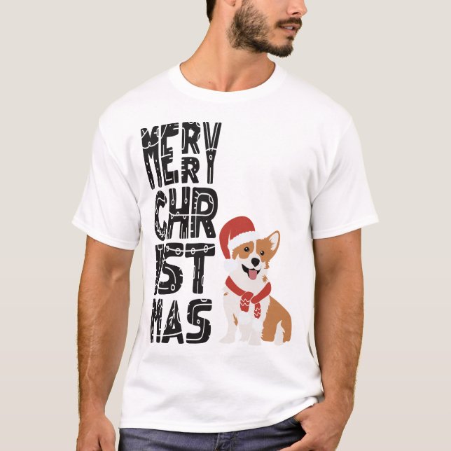 God jul - Julafton Corgi Wearing Santa Hat T Shirt (Framsida)