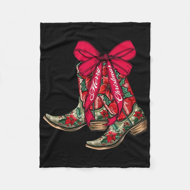 God jul Julafton Cowboy Boots Coquette Bow Paj Fleecefilt (Framsidan)