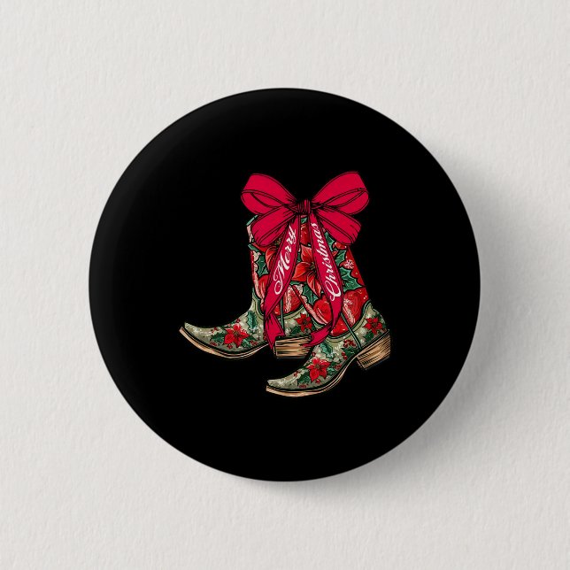 God jul Julafton Cowboy Boots Coquette Bow Paj Knapp (Framsida)