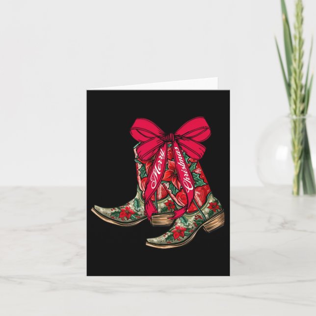 God jul Julafton Cowboy Boots Coquette Bow Paj Kort (Framsida)