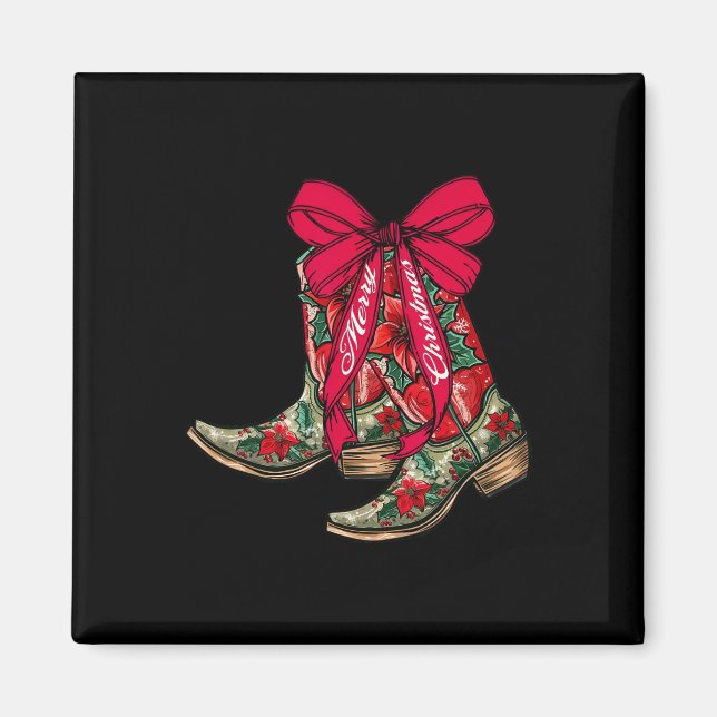 God jul Julafton Cowboy Boots Coquette Bow Paj Magnet (Framsidan)