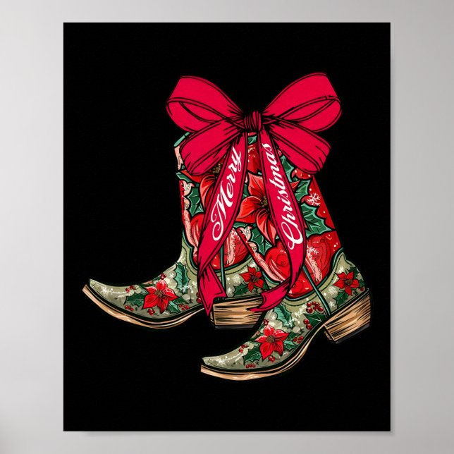 God jul Julafton Cowboy Boots Coquette Bow Paj Poster (Framsidan)