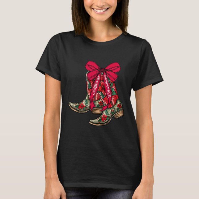 God jul Julafton Cowboy Boots Coquette Bow Paj T Shirt (Framsida)