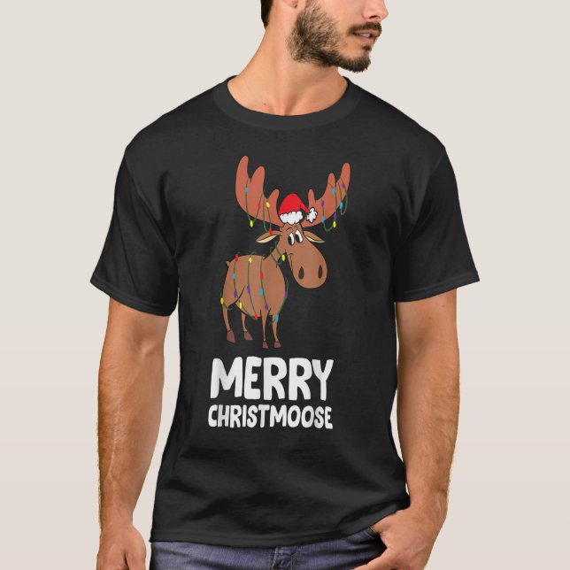 god jul Julafton Merry Christmoose Santa Hat M T Shirt (Framsida)