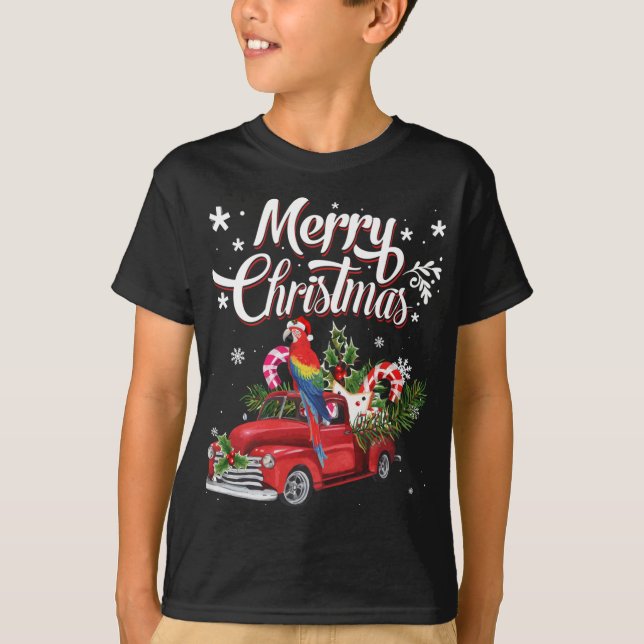 God jul Julafton Träd Red Lastbil Parrot Santa H T Shirt (Framsida)