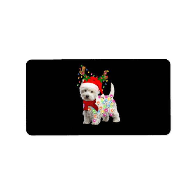 God jul Julafton Westie Hund Reindeer Cosplay Adressetikett (Framsidan)