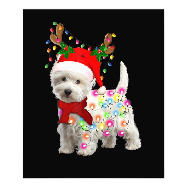 God jul Julafton Westie Hund Reindeer Cosplay Fototryck (Framsidan)