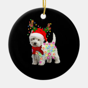 God jul Julafton Westie Hund Reindeer Cosplay Julgransprydnad Keramik