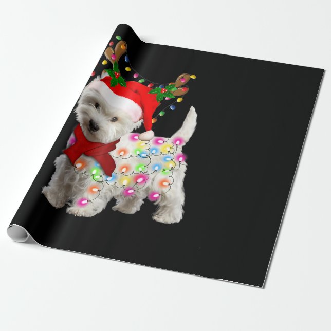God jul Julafton Westie Hund Reindeer Cosplay Presentpapper (Utrullad)