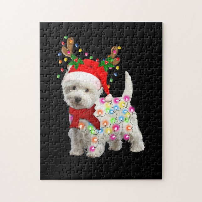 God jul Julafton Westie Hund Reindeer Cosplay Pussel (Vertikal)