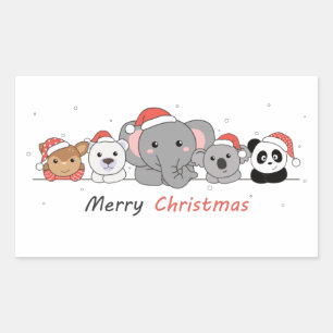 God jul Juldjur Cute Animals Squ Rektangulärt Klistermärke