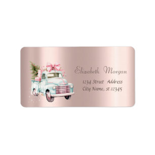 God jul,Julgran,Blå bil Ro Guld Adressetikett