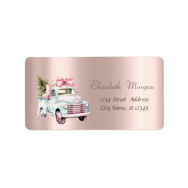 God jul,Julgran,Blå bil Ro Guld Adressetikett (Framsidan)