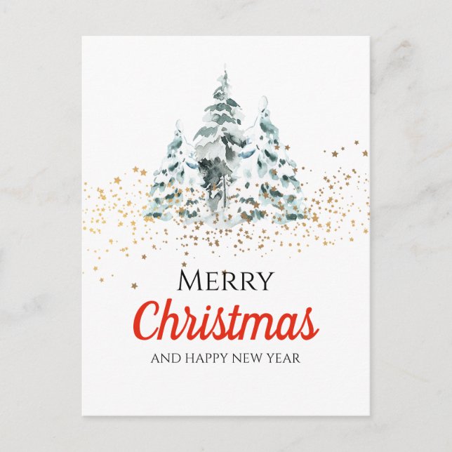 God jul- julgran - glitterstjärna helg vykort (Framsida)