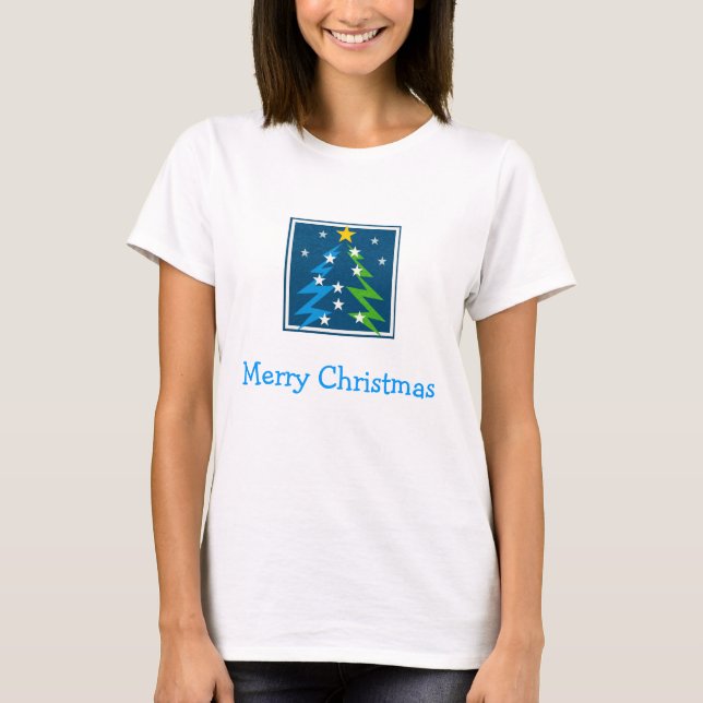 God jul - julgran med stjärnor t shirt (Framsida)