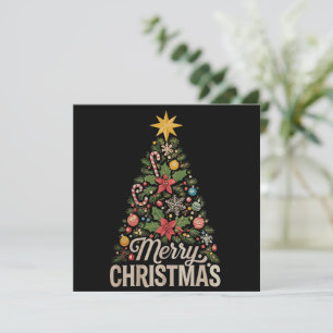 God Jul Julgran Vintage Högtider  Julkort