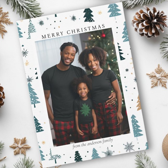 God jul! Julgranar Mönster Photo Julkort (Merry Christmas! Christmas Trees Pattern Photo Holiday Card)