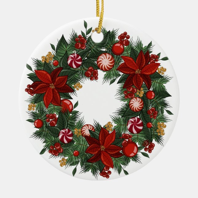 God jul julgransprydnad keramik (A digital art illustration of a Christmas ornament, featuring a wreath design.)