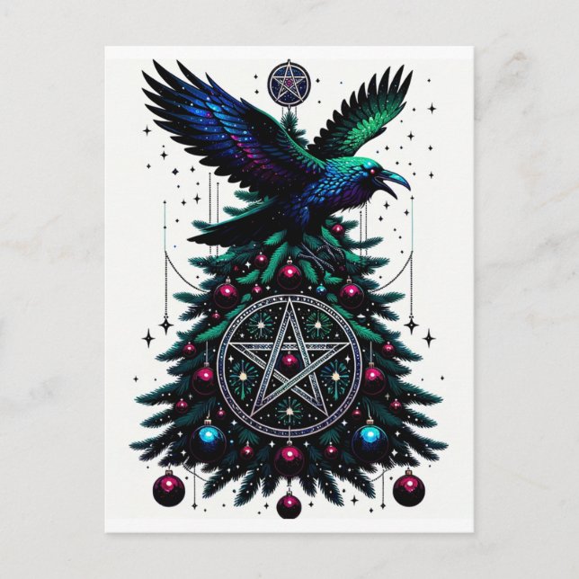 God jul/Juli Raven och Pentagram Vykort (Framsida)