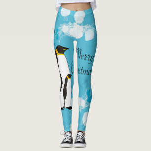 god jul, julmas, penguin, blommor, blått leggings