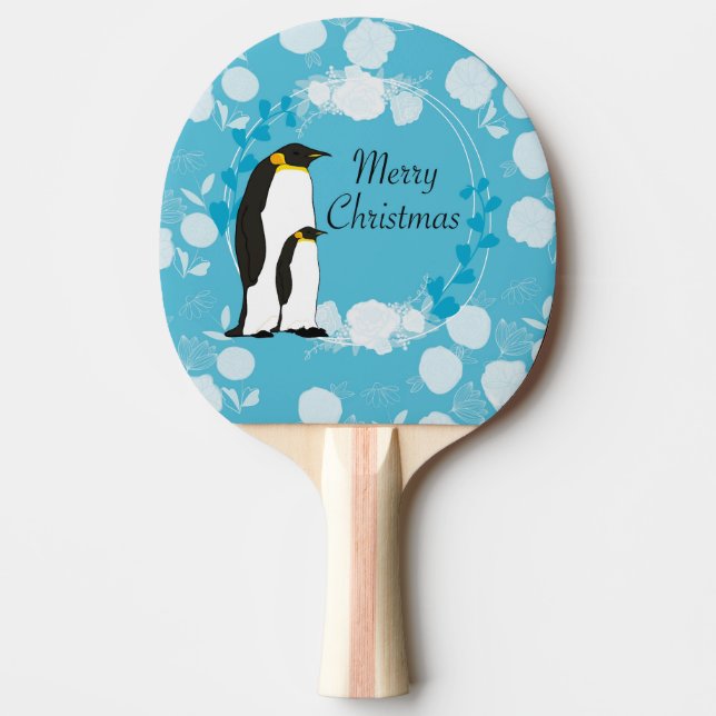 god jul, julmas, penguin, blommor, blått pingisracket (Framsidan)