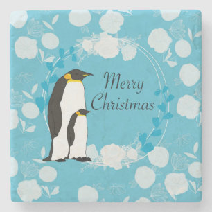 god jul, jultoma, penguin, blommor stenunderlägg