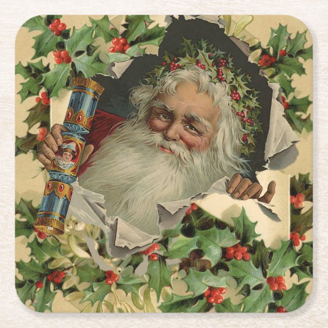 God jul Jultomten Antique Classic Underlägg Papper Kvadrat (Framsidan)