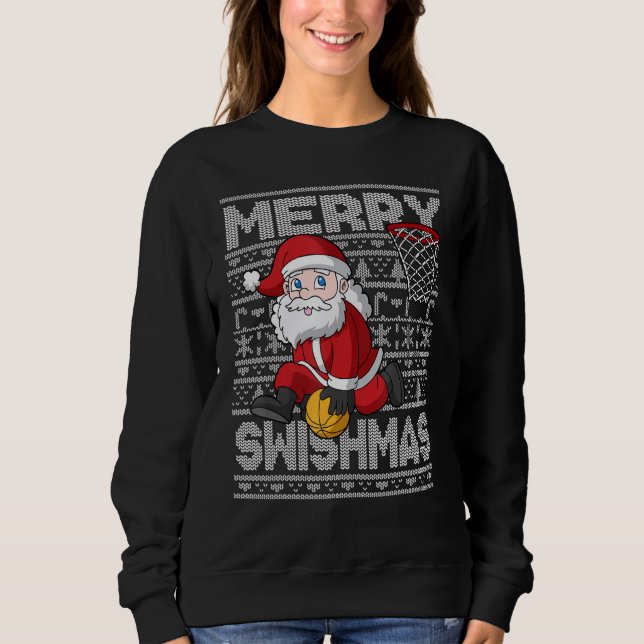God jul Jultomten Basketball Merry Swishmas Fu T Shirt (Framsida)