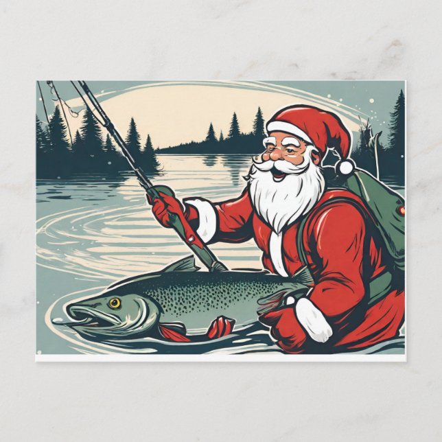 God jul Jultomten Fiske efter fisk Helg Vykort (Framsida)
