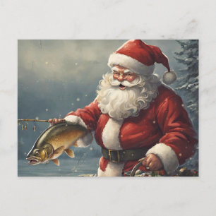 God jul Jultomten Fiske efter fisk Helg Vykort