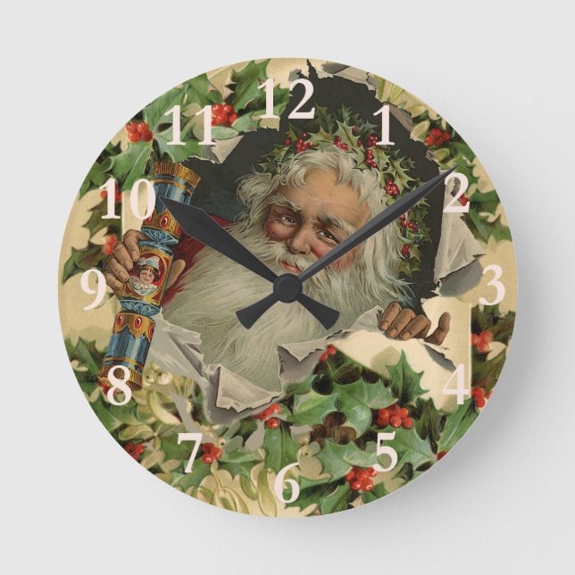 God jul Jultomten Holly Rund Klocka (Framsida)