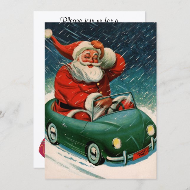 God jul, Jultomten i en Cute Car Inbjudningar (Fram/baksida)
