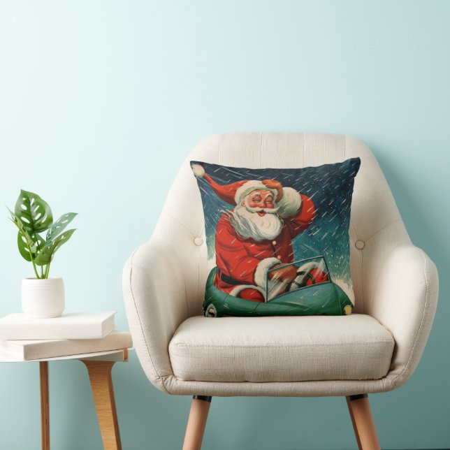 God jul, Jultomten i en Cute Car Kudde (Stol)