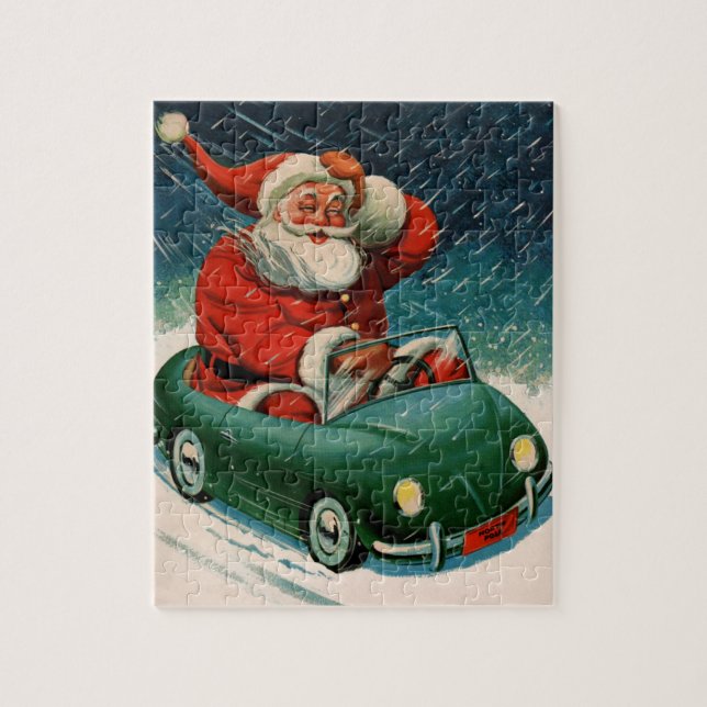 God jul, Jultomten i en Cute Car Pussel (Vertikal)