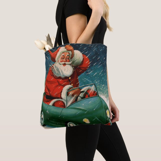 God jul, Jultomten i en Cute Car Tygkasse (Närbild)