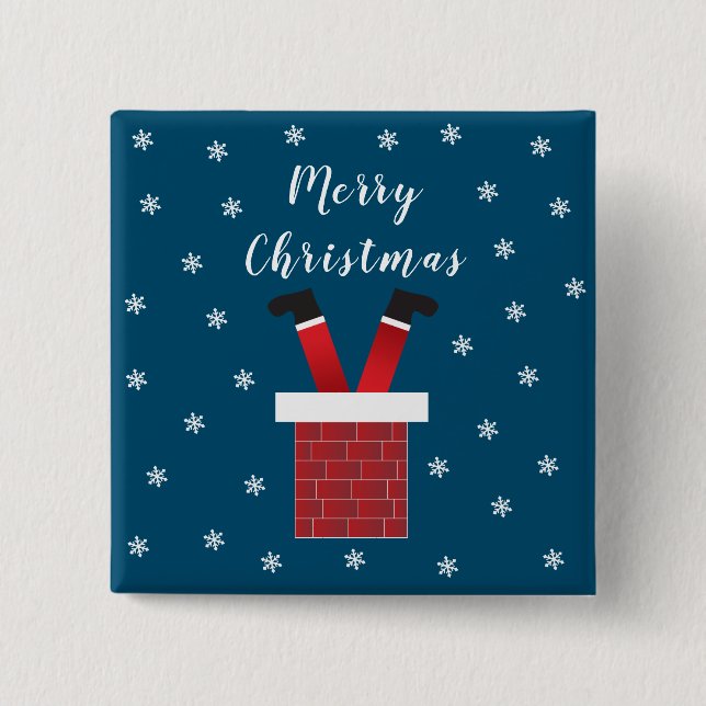 God jul Jultomten i en Skorsten Knapp (Framsida)