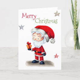 God jul Jultomten med gåva illustrerad Helgkort