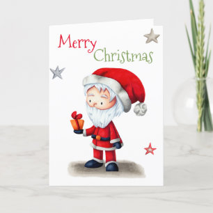 God jul Jultomten med gåva illustrerad Helgkort