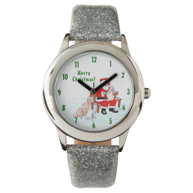God Jul! Jultomten med katt och Hund Armbandsur (Framsida)